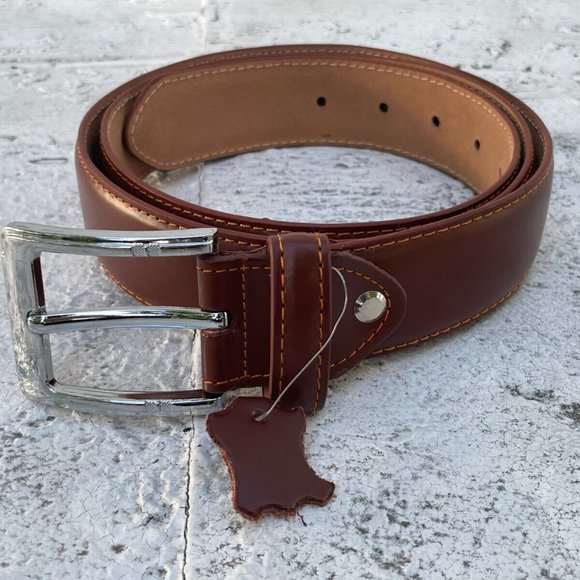Leather Belt Brown Handmade Men Waistband Pink Buckle High Quality Size 43-44 in - Picture 3 of 9